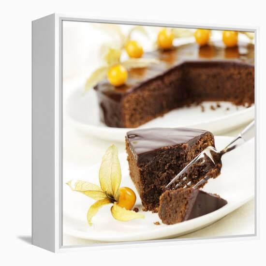 A Piece of Sacher Torte with Physalis-Frank Wieder-Framed Premier Image Canvas