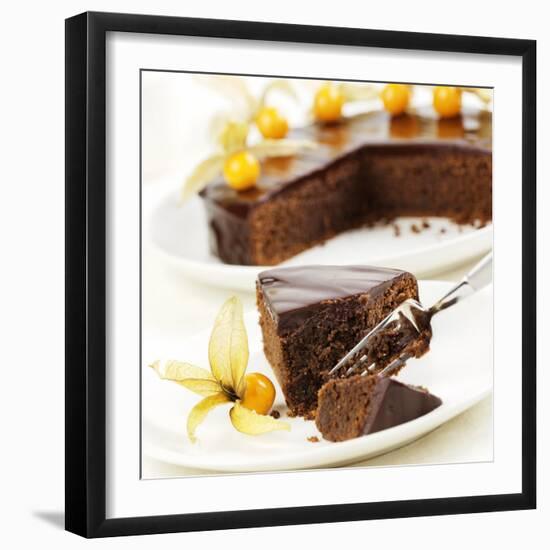 A Piece of Sacher Torte with Physalis-Frank Wieder-Framed Photographic Print