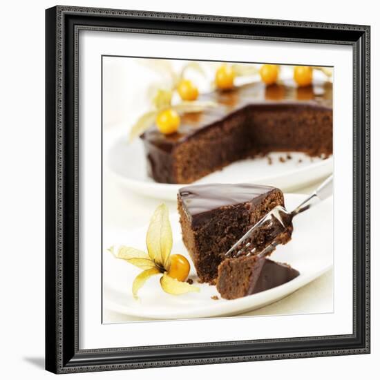 A Piece of Sacher Torte with Physalis-Frank Wieder-Framed Photographic Print