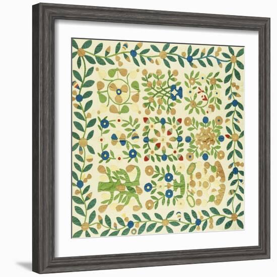 A Pieced and Appliqued Cotton Album Crib Quilt, American, circa 19th Century-null-Framed Giclee Print