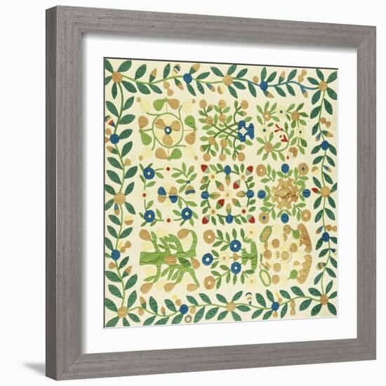 A Pieced and Appliqued Cotton Album Crib Quilt, American, circa 19th Century-null-Framed Giclee Print