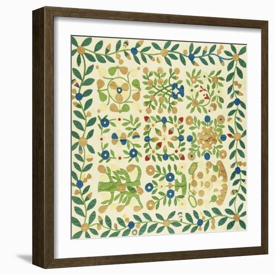 A Pieced and Appliqued Cotton Album Crib Quilt, American, circa 19th Century-null-Framed Giclee Print