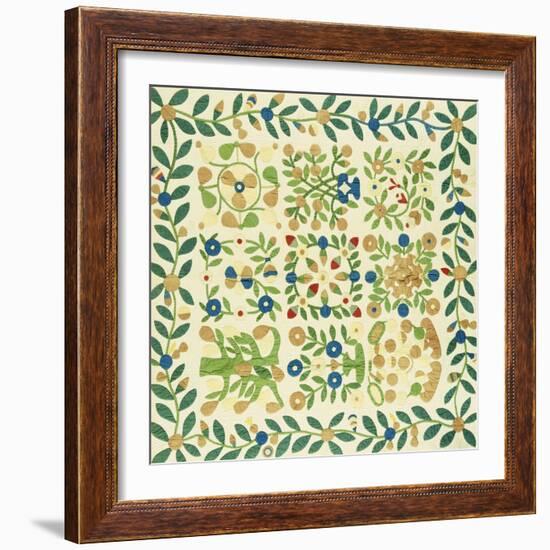 A Pieced and Appliqued Cotton Album Crib Quilt, American, circa 19th Century-null-Framed Giclee Print