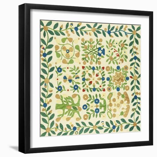 A Pieced and Appliqued Cotton Album Crib Quilt, American, circa 19th Century-null-Framed Giclee Print