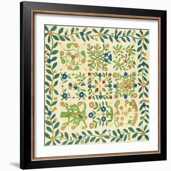 A Pieced and Appliqued Cotton Album Crib Quilt, American, circa 19th Century-null-Framed Giclee Print