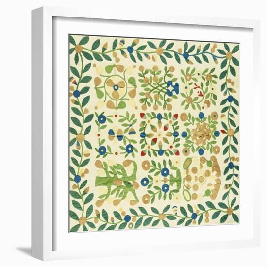 A Pieced and Appliqued Cotton Album Crib Quilt, American, circa 19th Century--Framed Giclee Print