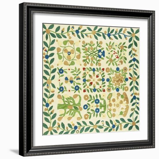 A Pieced and Appliqued Cotton Album Crib Quilt, American, circa 19th Century-null-Framed Giclee Print