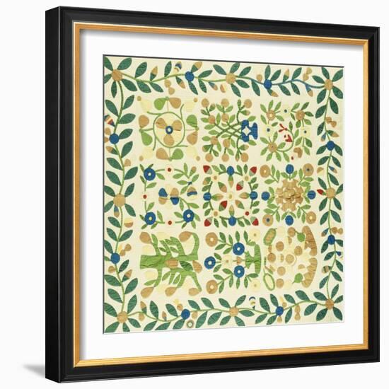 A Pieced and Appliqued Cotton Album Crib Quilt, American, circa 19th Century-null-Framed Giclee Print