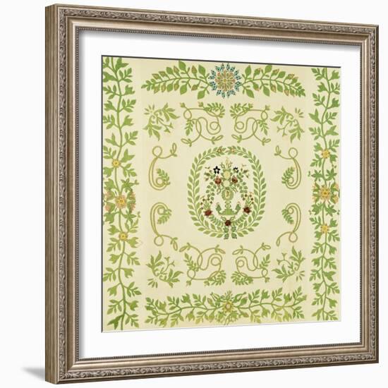 A Pieced and Appliqued Cotton and Embroidered Velvet Quilted Coverlet, New York, circa 1875-null-Framed Giclee Print