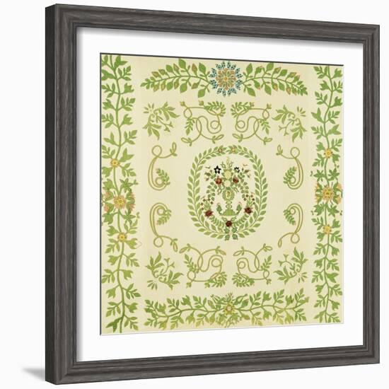 A Pieced and Appliqued Cotton and Embroidered Velvet Quilted Coverlet, New York, circa 1875-null-Framed Giclee Print