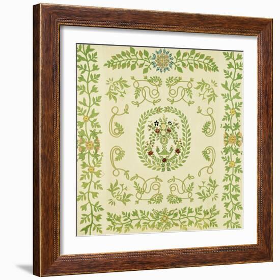 A Pieced and Appliqued Cotton and Embroidered Velvet Quilted Coverlet, New York, circa 1875-null-Framed Giclee Print