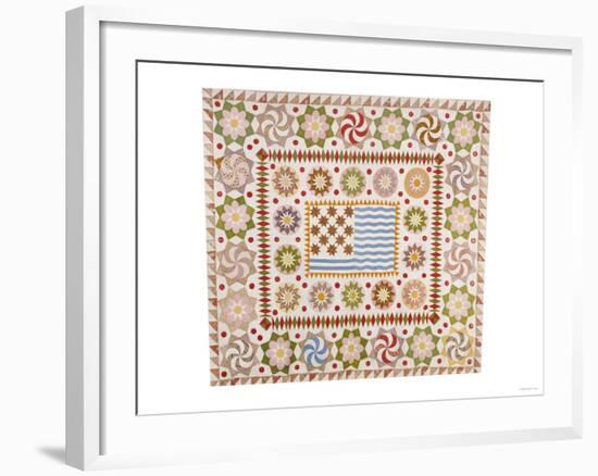 A Pieced and Appliqued Cotton Quilted Coverlet, American, circa 1865-null-Framed Giclee Print