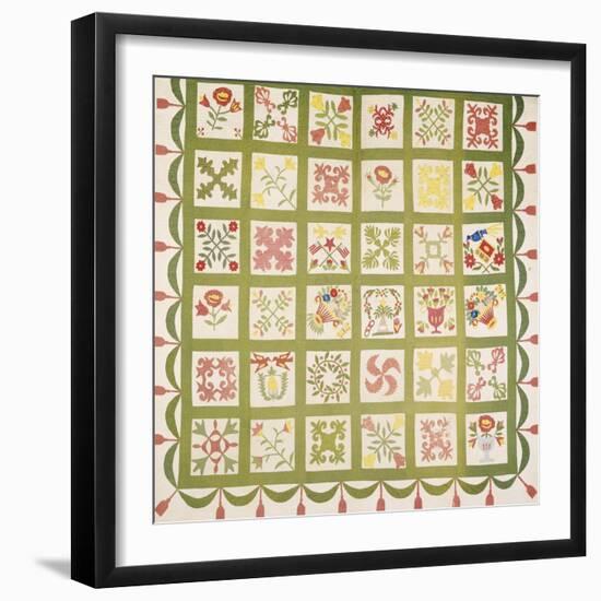 A Pieced and Appliqued Cotton Quilted Coverlet, Baltimore, Dated 1845-null-Framed Premium Giclee Print