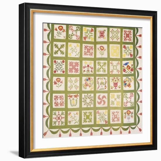 A Pieced and Appliqued Cotton Quilted Coverlet, Baltimore, Dated 1845-null-Framed Premium Giclee Print