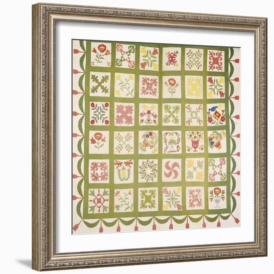 A Pieced and Appliqued Cotton Quilted Coverlet, Baltimore, Dated 1845-null-Framed Giclee Print