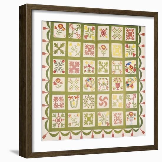 A Pieced and Appliqued Cotton Quilted Coverlet, Baltimore, Dated 1845-null-Framed Giclee Print