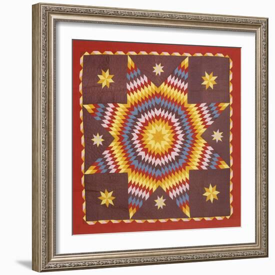 A Pieced and Appliqued Cotton Quilted Coverlet, Pennsylvania, 19th Century-null-Framed Giclee Print