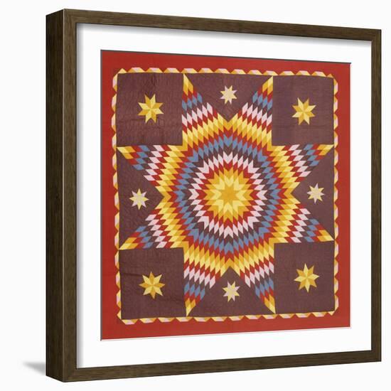 A Pieced and Appliqued Cotton Quilted Coverlet, Pennsylvania, 19th Century-null-Framed Giclee Print