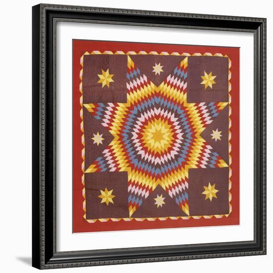 A Pieced and Appliqued Cotton Quilted Coverlet, Pennsylvania, 19th Century-null-Framed Giclee Print