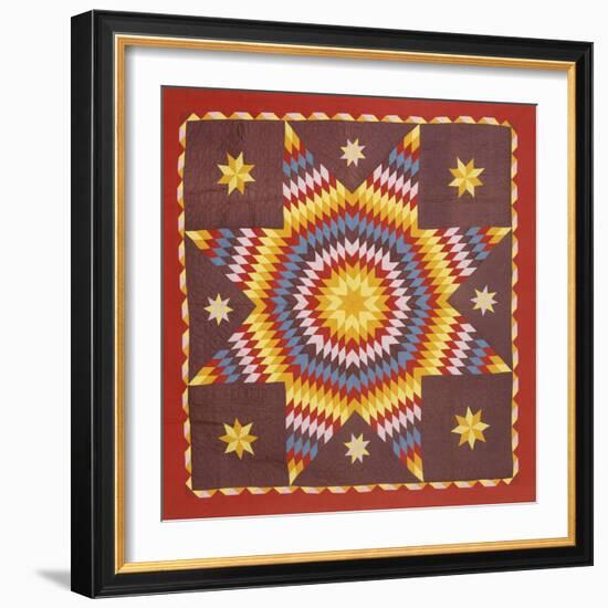 A Pieced and Appliqued Cotton Quilted Coverlet, Pennsylvania, 19th Century-null-Framed Giclee Print