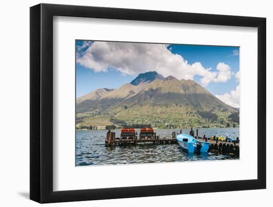 A pier and boat at the base of Volcan Imbabura and Lago San Pablo, close to the famous market town -Alexandre Rotenberg-Framed Photographic Print