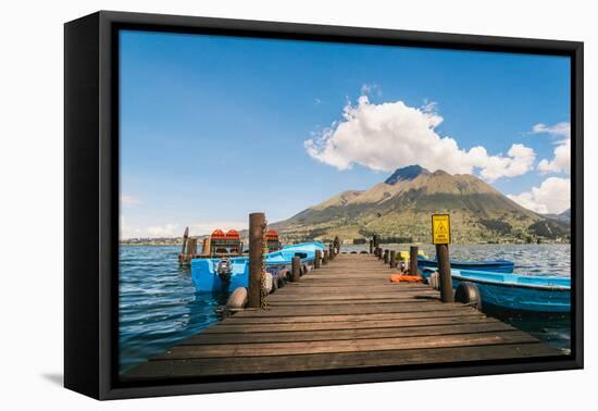 A pier and boat on Lago San Pablo, at the base of Volcan Imbabura, close to the famous market town-Alexandre Rotenberg-Framed Premier Image Canvas