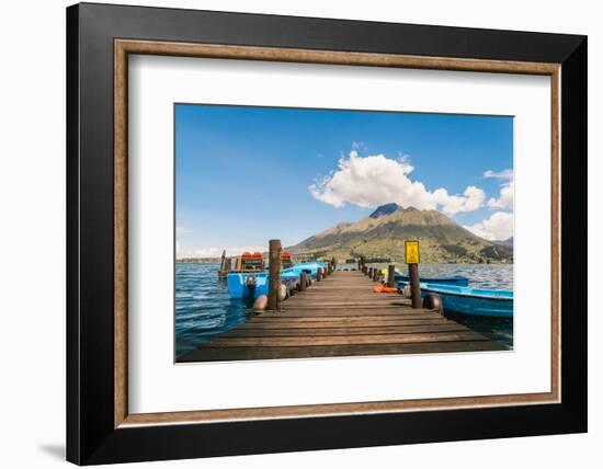 A pier and boat on Lago San Pablo, at the base of Volcan Imbabura, close to the famous market town-Alexandre Rotenberg-Framed Photographic Print