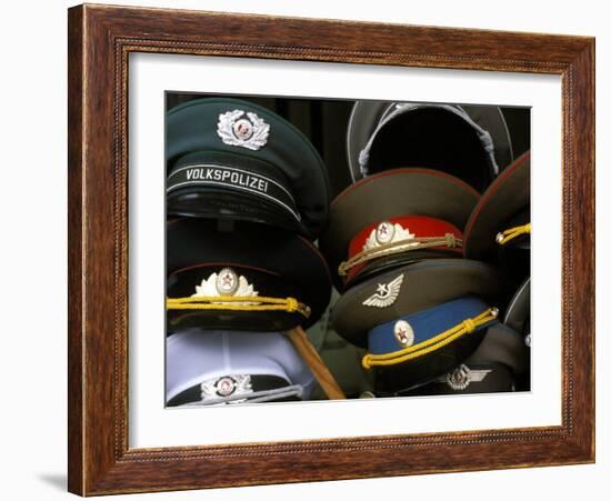 A Pile of Communist Era Army and Police Hats for Sale as Souvenirs, Mitte, Berlin, Germany-Richard Nebesky-Framed Photographic Print