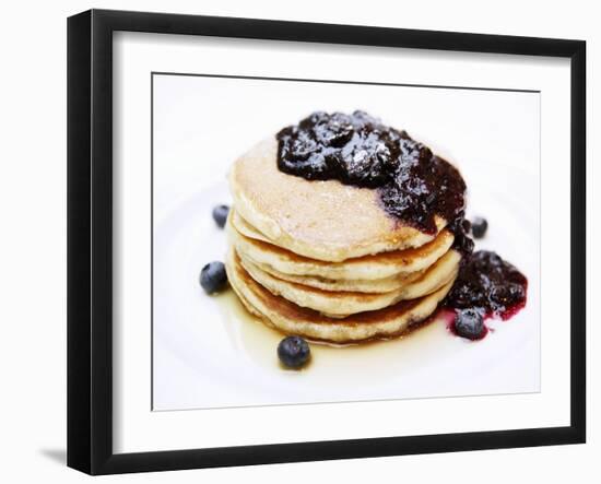 A Pile of Pancakes with Blueberry Sauce and Maple Syrup-Gerrit Buntrock-Framed Photographic Print