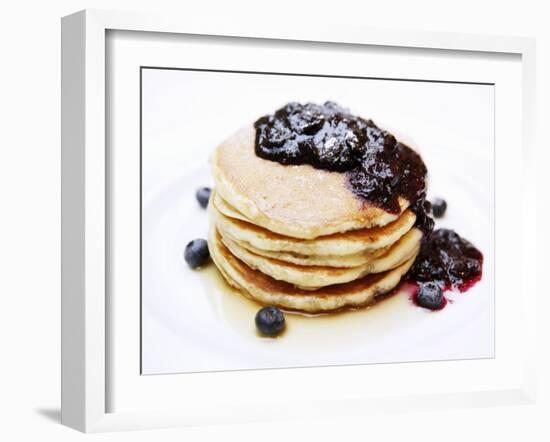 A Pile of Pancakes with Blueberry Sauce and Maple Syrup-Gerrit Buntrock-Framed Photographic Print