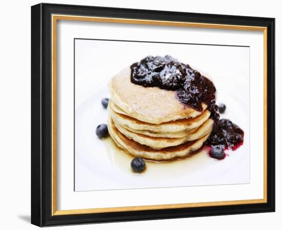 A Pile of Pancakes with Blueberry Sauce and Maple Syrup-Gerrit Buntrock-Framed Photographic Print