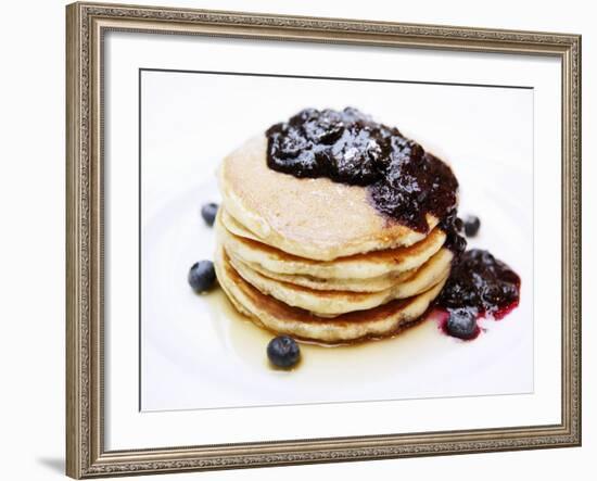 A Pile of Pancakes with Blueberry Sauce and Maple Syrup-Gerrit Buntrock-Framed Photographic Print