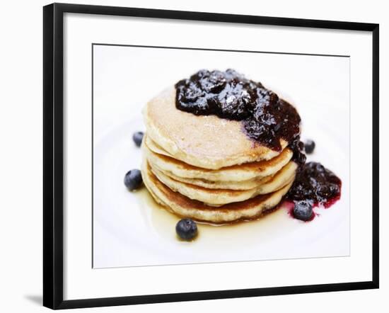 A Pile of Pancakes with Blueberry Sauce and Maple Syrup-Gerrit Buntrock-Framed Photographic Print