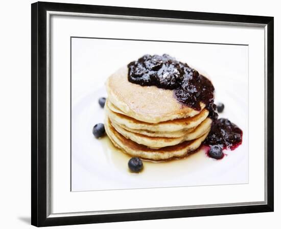 A Pile of Pancakes with Blueberry Sauce and Maple Syrup-Gerrit Buntrock-Framed Photographic Print