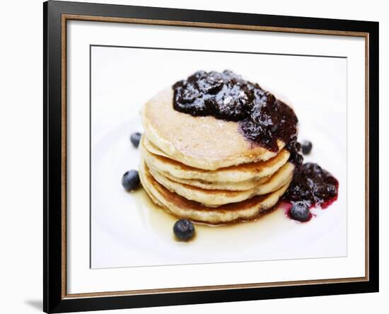 A Pile of Pancakes with Blueberry Sauce and Maple Syrup-Gerrit Buntrock-Framed Photographic Print