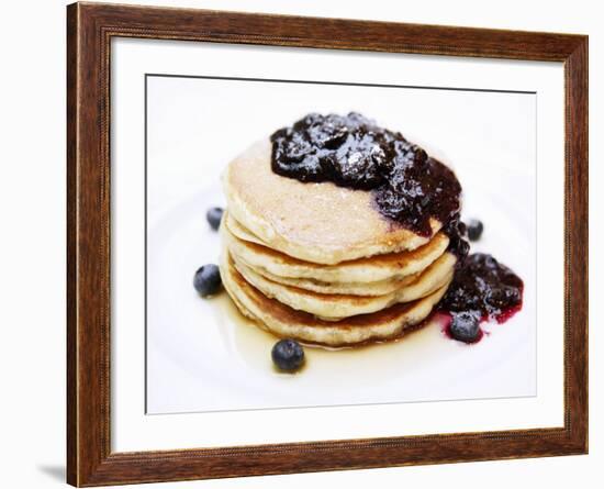 A Pile of Pancakes with Blueberry Sauce and Maple Syrup-Gerrit Buntrock-Framed Photographic Print