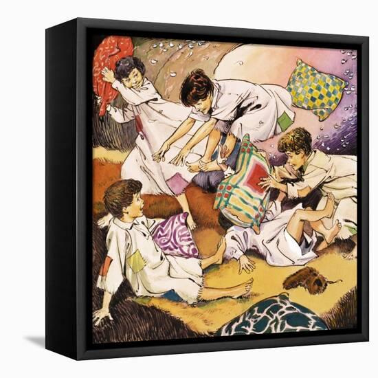 A Pillow Fight, Illustration from 'Peter Pan' by J.M. Barrie-Nadir Quinto-Framed Premier Image Canvas