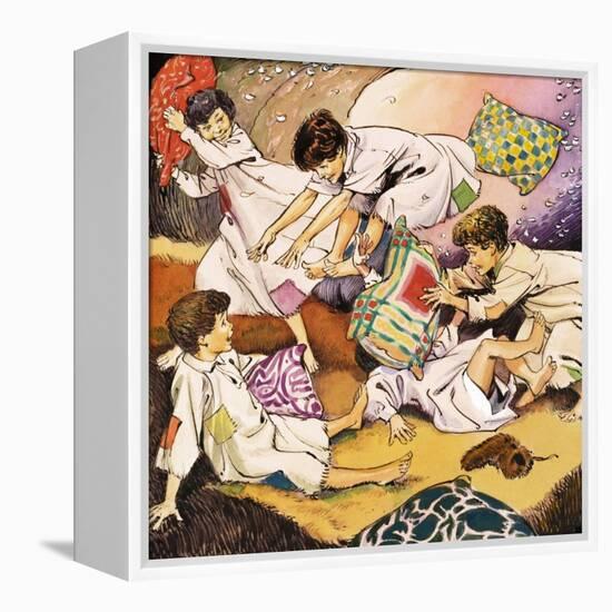 A Pillow Fight, Illustration from 'Peter Pan' by J.M. Barrie-Nadir Quinto-Framed Premier Image Canvas