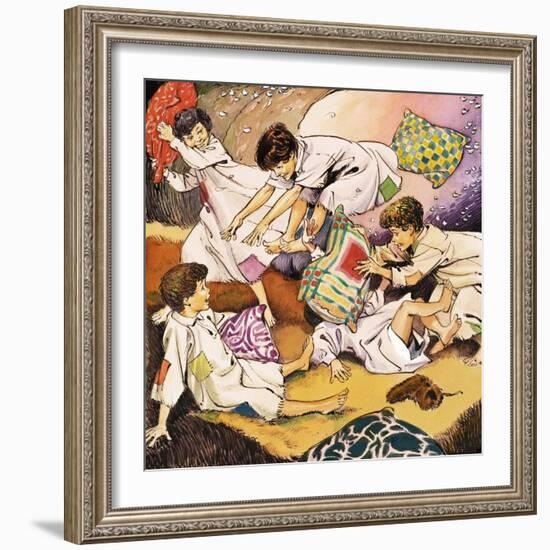 A Pillow Fight, Illustration from 'Peter Pan' by J.M. Barrie-Nadir Quinto-Framed Giclee Print