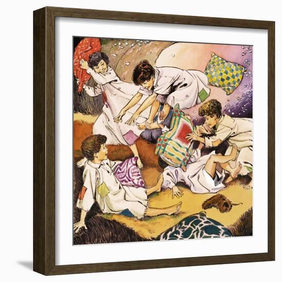 A Pillow Fight, Illustration from 'Peter Pan' by J.M. Barrie-Nadir Quinto-Framed Giclee Print