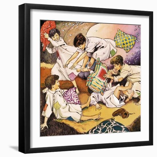 A Pillow Fight, Illustration from 'Peter Pan' by J.M. Barrie-Nadir Quinto-Framed Giclee Print