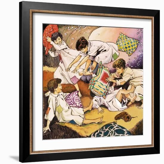 A Pillow Fight, Illustration from 'Peter Pan' by J.M. Barrie-Nadir Quinto-Framed Giclee Print