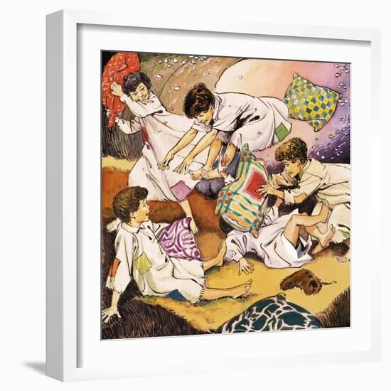 A Pillow Fight, Illustration from 'Peter Pan' by J.M. Barrie-Nadir Quinto-Framed Giclee Print