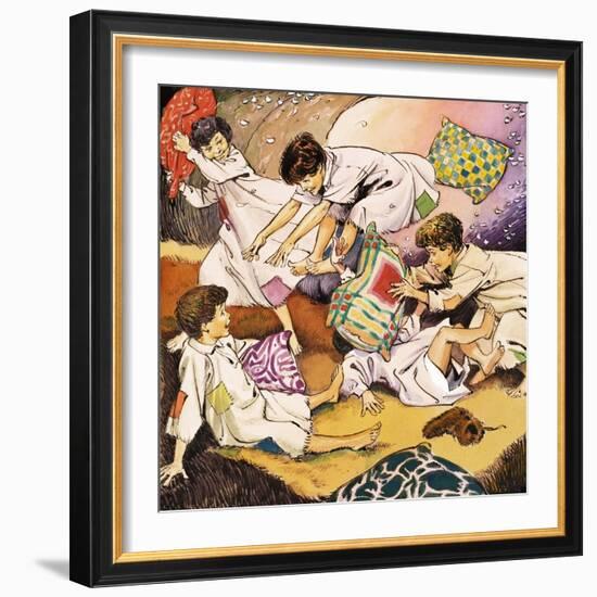 A Pillow Fight, Illustration from 'Peter Pan' by J.M. Barrie-Nadir Quinto-Framed Giclee Print