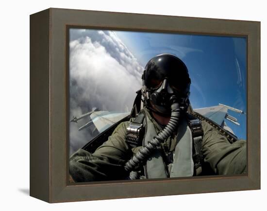 A Pilot in the Cockpit of an F-16 Fighting Falcon-Stocktrek Images-Framed Premier Image Canvas