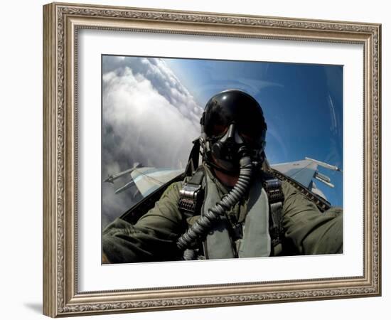 A Pilot in the Cockpit of an F-16 Fighting Falcon-Stocktrek Images-Framed Photographic Print