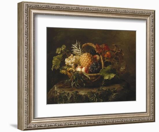 A Pineapple, Grapes, Peaches and Apricots in a Basket-Johan Laurentz Jensen-Framed Giclee Print