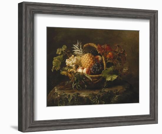 A Pineapple, Grapes, Peaches and Apricots in a Basket-Johan Laurentz Jensen-Framed Giclee Print