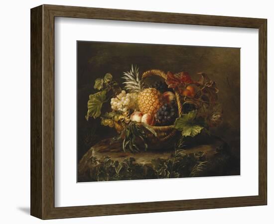 A Pineapple, Grapes, Peaches and Apricots in a Basket-Johan Laurentz Jensen-Framed Giclee Print