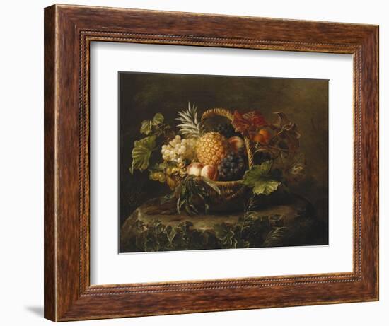 A Pineapple, Grapes, Peaches and Apricots in a Basket-Johan Laurentz Jensen-Framed Giclee Print